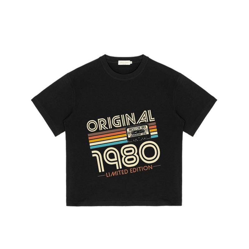 Oryginalna koszulka z limitowanej edycji z 1980 roku Czarna z wzorem retro kasety magnetofonowej do noszenia na co dzień i w stylu mody vintage