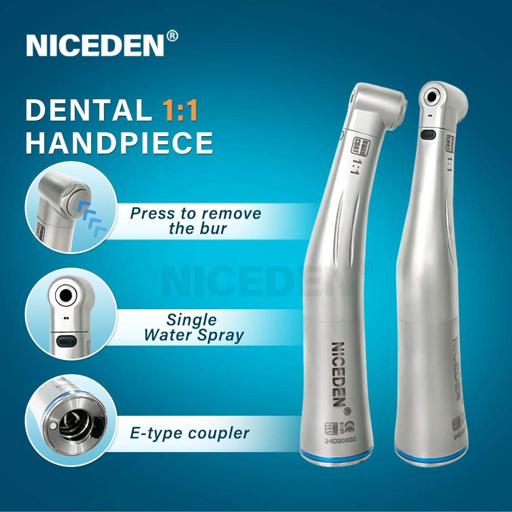 Niceden Contre-angle à fibre optique pour équipements dentaires 1:1 avec LED connectant la perceuse dentaire à jet unique micro moteur