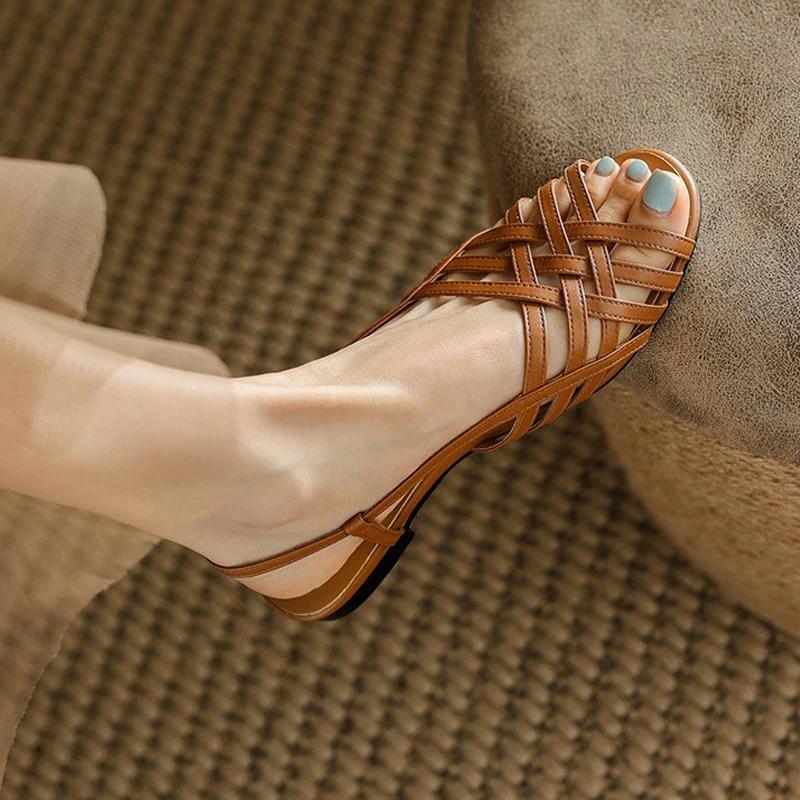 Fashion 2024 Hot Sale Ladies Shoes Peep Toe Women's Sandals Outdoor Daily Sandals Women Narrow Band Buckle Strap Flat with Shoes Women