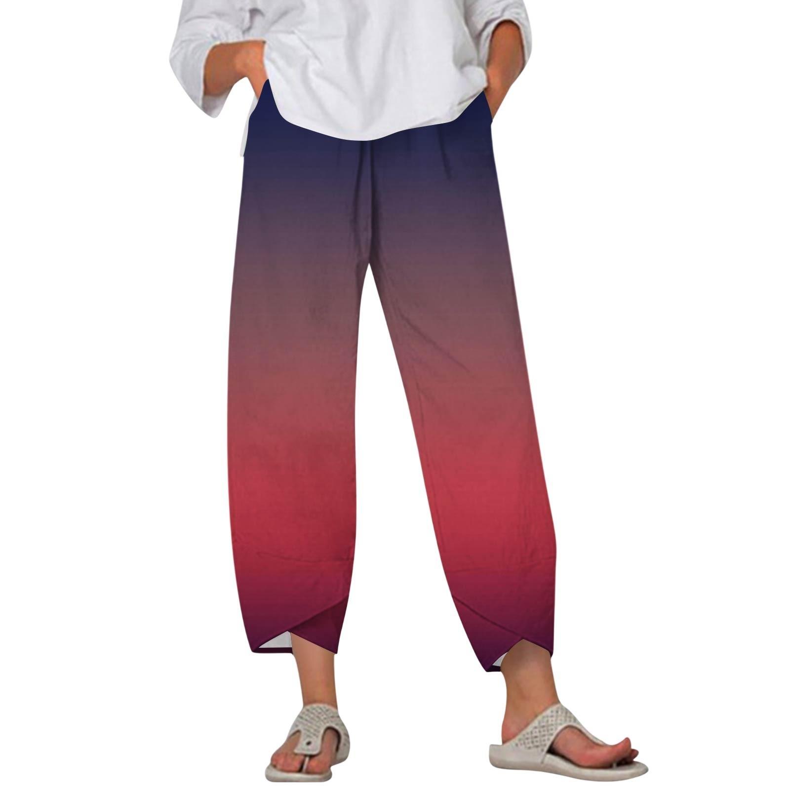 

Штани для жінок літні повсякденні широкі штани з еластичною талією та кишенями L фіолетовий