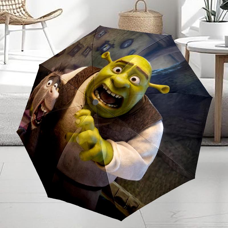 Shrek-Thema Automatischer Regenschirm, Leicht & Tragbar, 8 Speichen, Perfekt für Reisen im Freien, Geburtstage, Weihnachten, Geschenke.