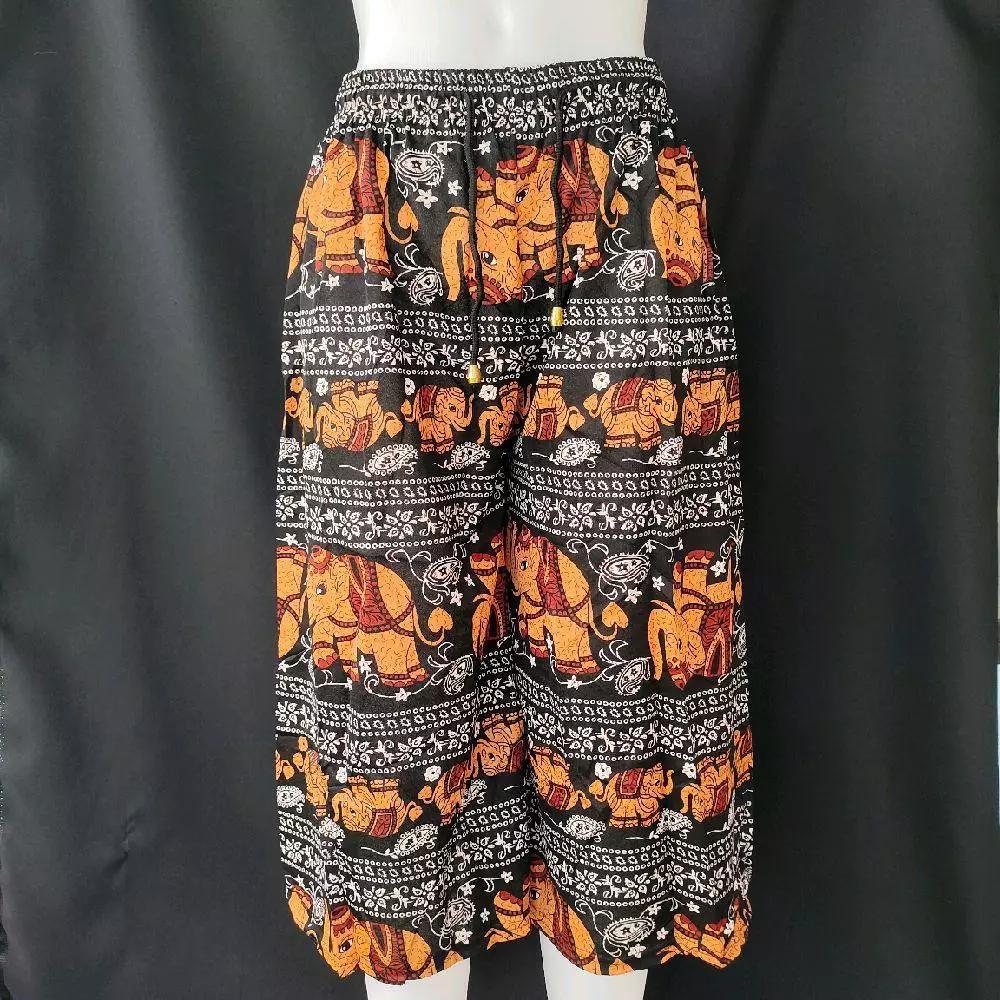 Long Loose Leg Elephant Pants Adjustable Elastic Waistband Strap Women Men Unisex Print Thailand Casual Streetwear Beach Summer Bohemian Retro Vintage