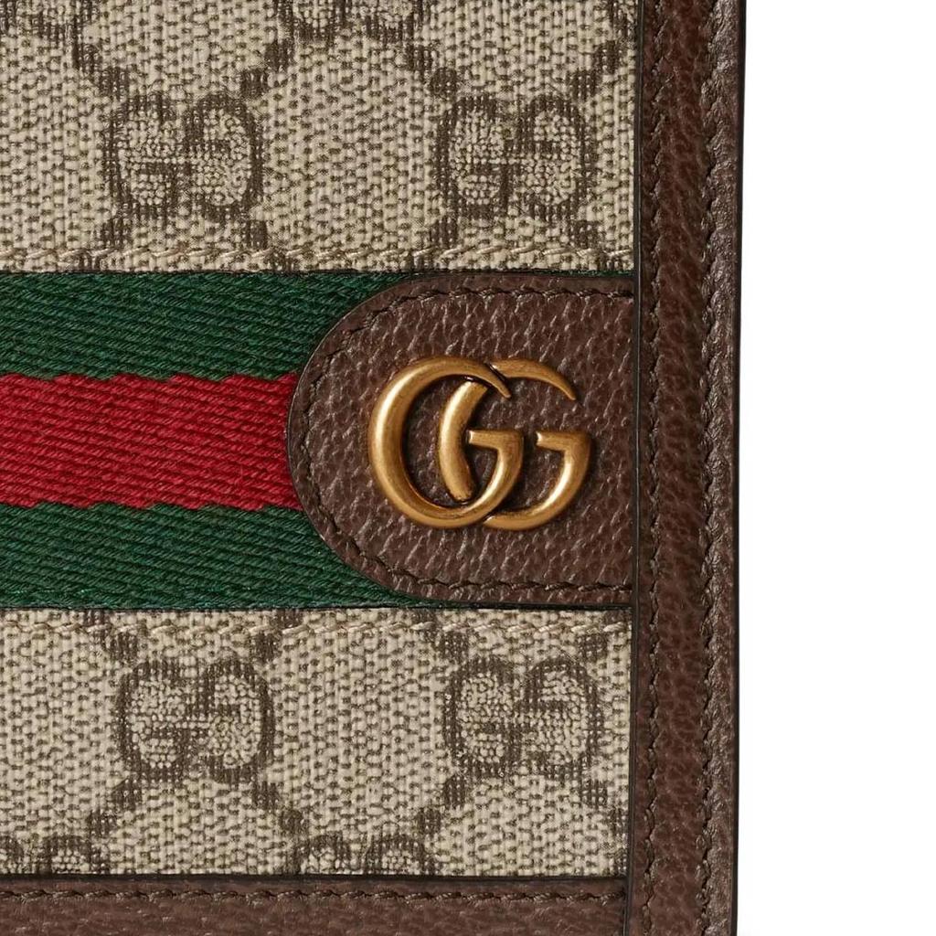 Gucci Ophidia Double G Logo Flap Wallet Men wallet Beige Dark-Brown 732016-FADI7-9764