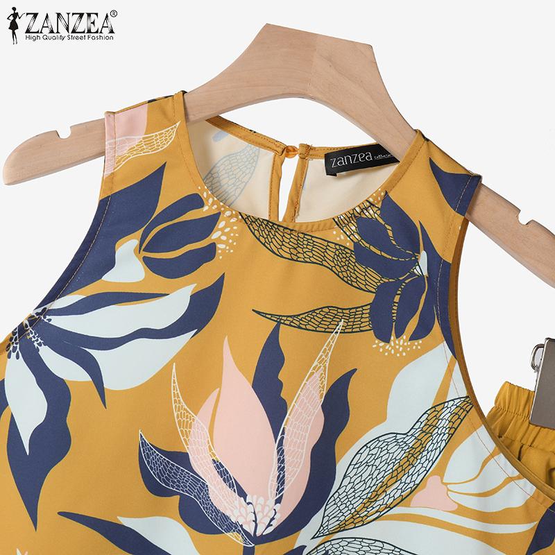 ZANZEA Damen Print Tanktops und Shorts Lässige zweiteilige Sets
