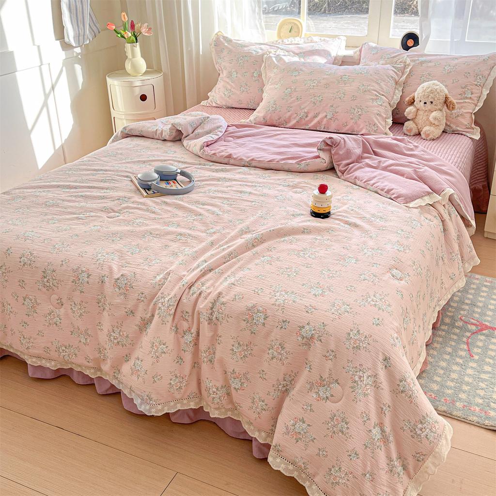 2026 New Cloud Feeling Puff Cotton Small Fresh Lace Bed Cover Bed Sheet Style Summer Quilt - Summer