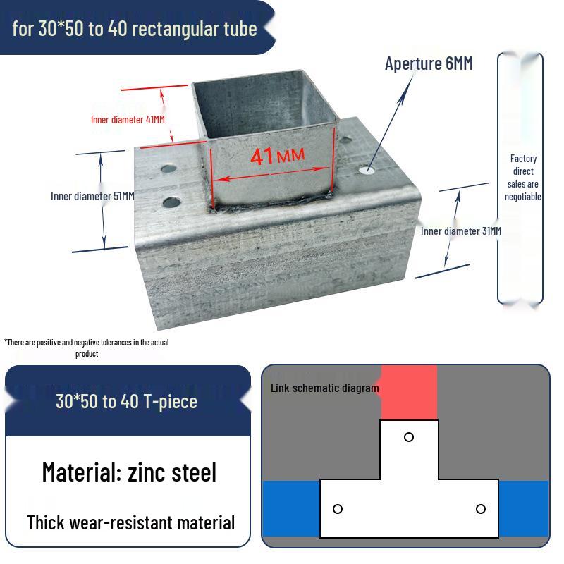 Connettori per Tubi Rettangolari a 3 e 4 Vie Senza Saldatura, Set Completo per Tubi Quadrati 40x60.