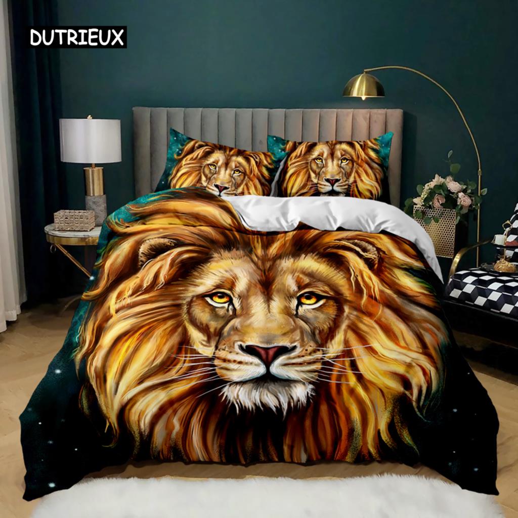 

Пододеяльник с изображением льва, комплект постельного белья с изображением животных в стиле сафари, милый полиэстеровый пододеяльник с изображением дикой природы для детей и подростков, двуспальный, размера «king-size» EU single(135x200cm)