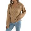 Women's Casual Color V-Neck Cable Knit Long Sleeve Sweater for Everyday Wear