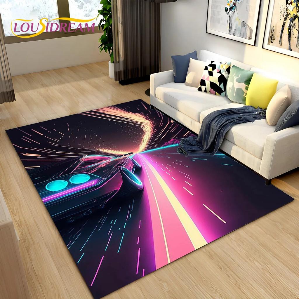 3D Racing Sports Car Soft Area Rug Large,Carpet Rug for Home Living Room Bedroom Sofa Doormat Decor,Kid Play Non-slip Floor Mat