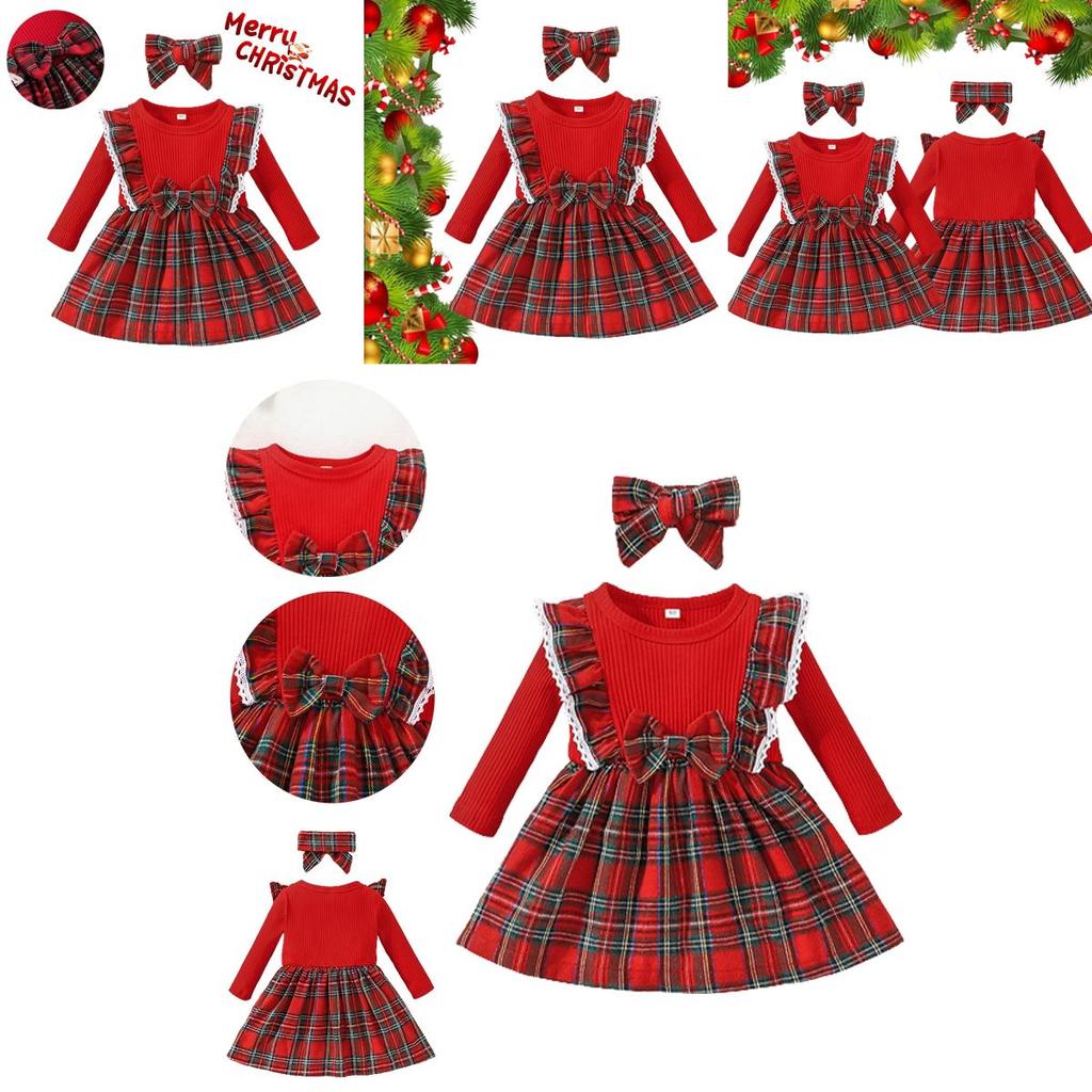 Toddler Xmas Plaid Printed Long Sleeve Christmas Dress