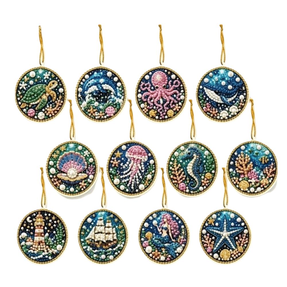 12 pcs Snowman Christmas Tree Hanging Pendant Xmas Tree DIY Rhinestone Pendant Art Kit  Christmas