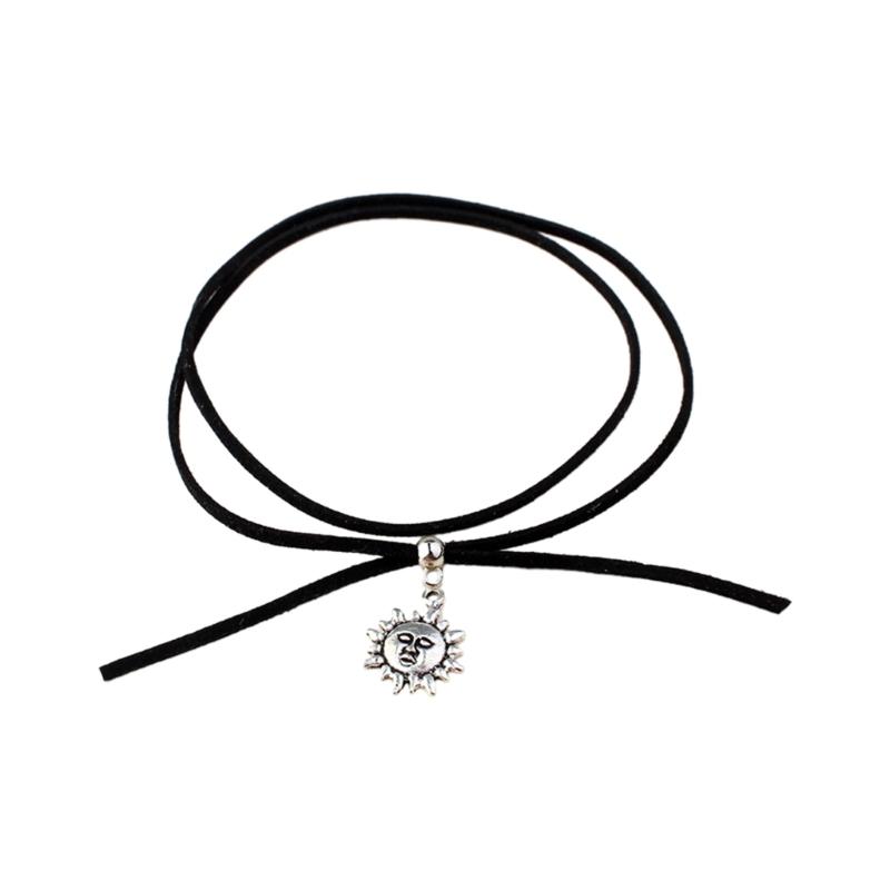 Gothic Black Long Necklace Velvet-Rope Heart Star Sun-Moon Pendant Choker Clavicle Chain Y2k Jewelry Women Girl Teen