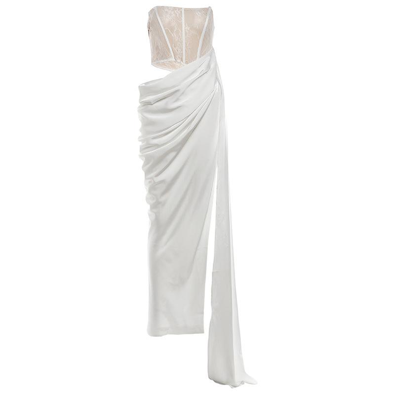 2026 spring European and American style fashion irregular waist sleeveless tube top high split fork personalized versatile dress