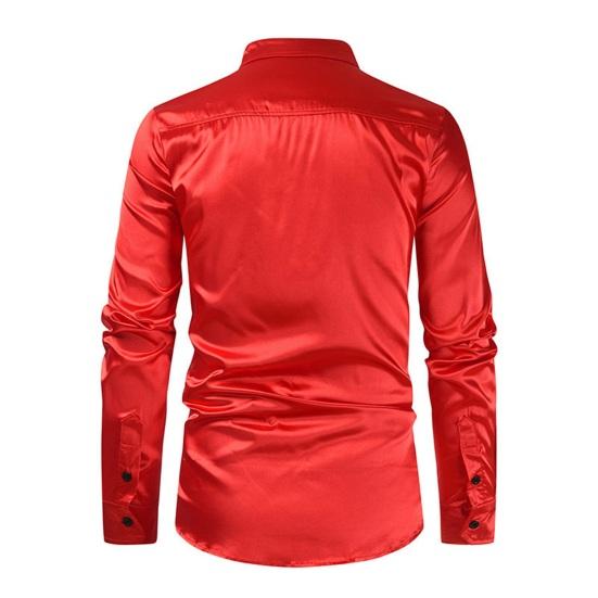 Spring Fall Men Shirt Sequin Smooth Surface Single-breasted Patchwork Turn-down Collar Cardigan Long Sleeves Cosplay Club Dance Party Top