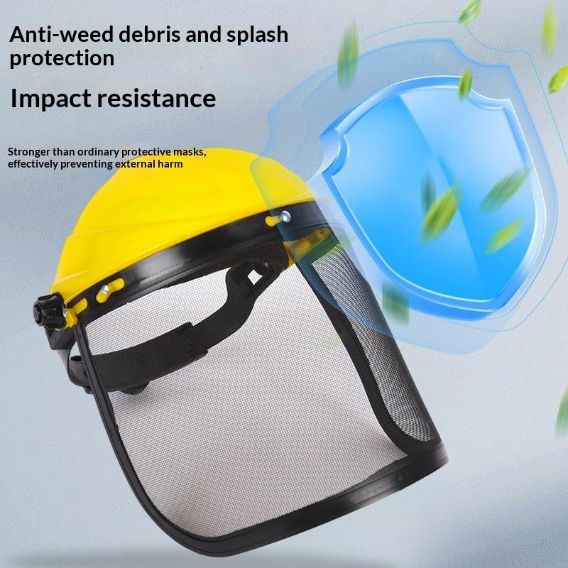 Garden Grass Trimmer Helmet with Full Face Mesh Visor Breathable Anti-Scratch Safety Guard for Yard Lawn Mowing Work