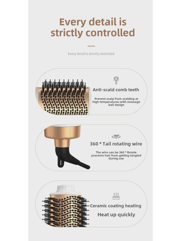 Uscător de păr și pieptene de îndreptat multifuncțional cu dublu scop Aur alb - Standard SUA