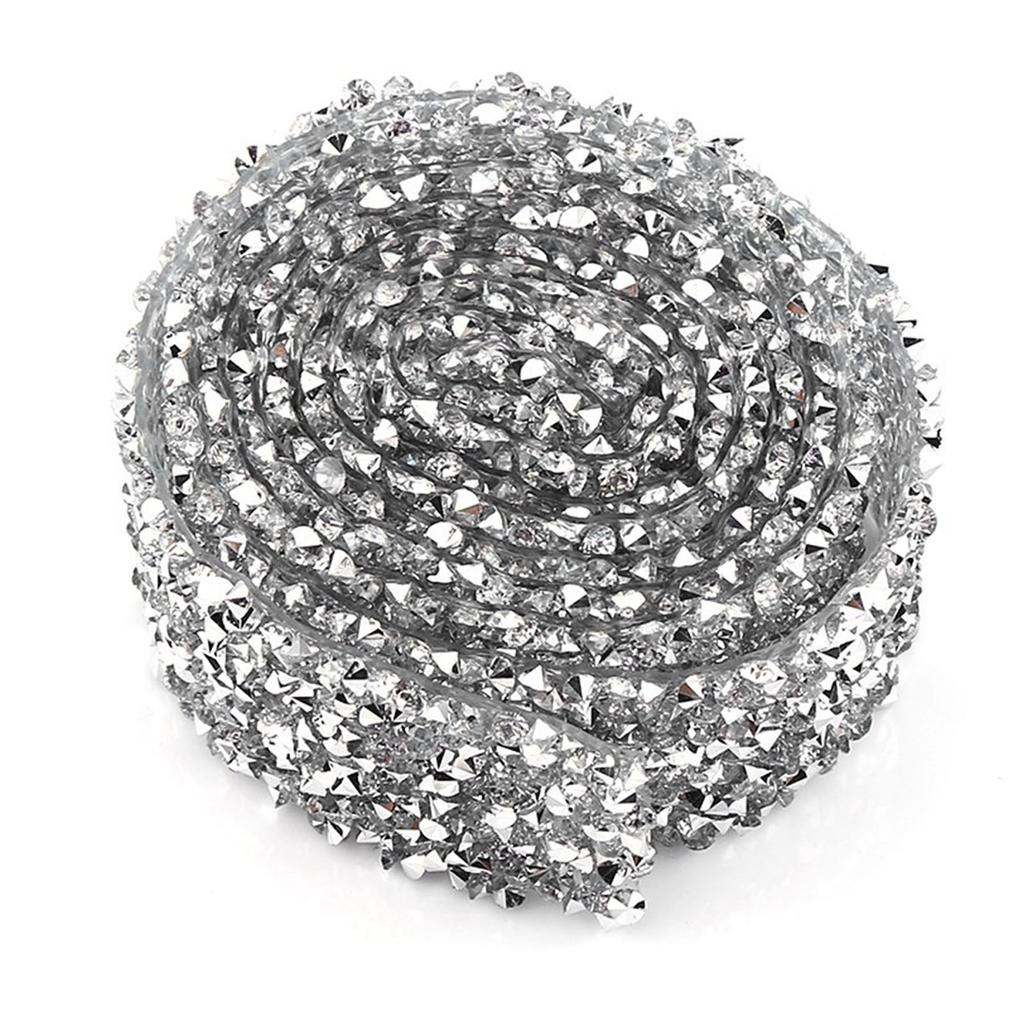 1 Yard 3cm Width Sparkling Back Glue   Rhinestone Decorative Banding Belt Silver
