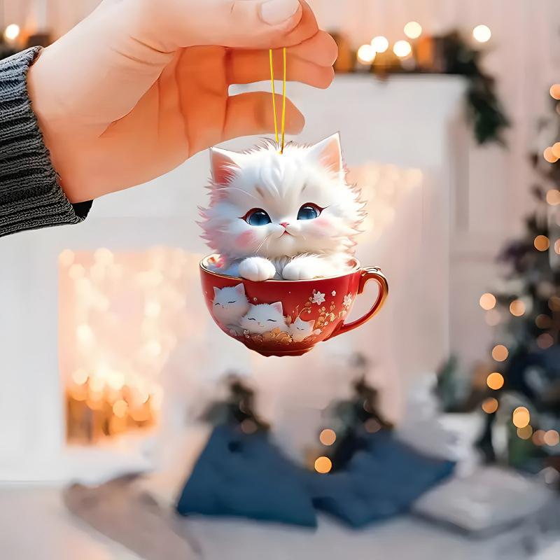 2D Christmas Squirrel Pendant Hedgehog Cat Pattern Decorative Acrylic Flat Ornaments Cartoon Animal Car Hanging