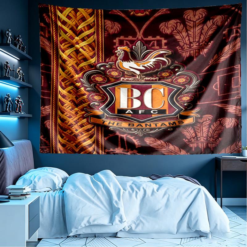Bradford City AFC Print Tapestry, Lightweight Wall Hanging, for Bedroom, Dorm, Living Room, Home Art Decor, Birthday Christmas Gift for Friends