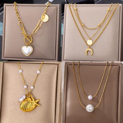 Dainty Imitation Pearl Pendant Necklace For Women Stainless Steel Gold Color Chain Elegant Wedding Christmas Jewelry Gift