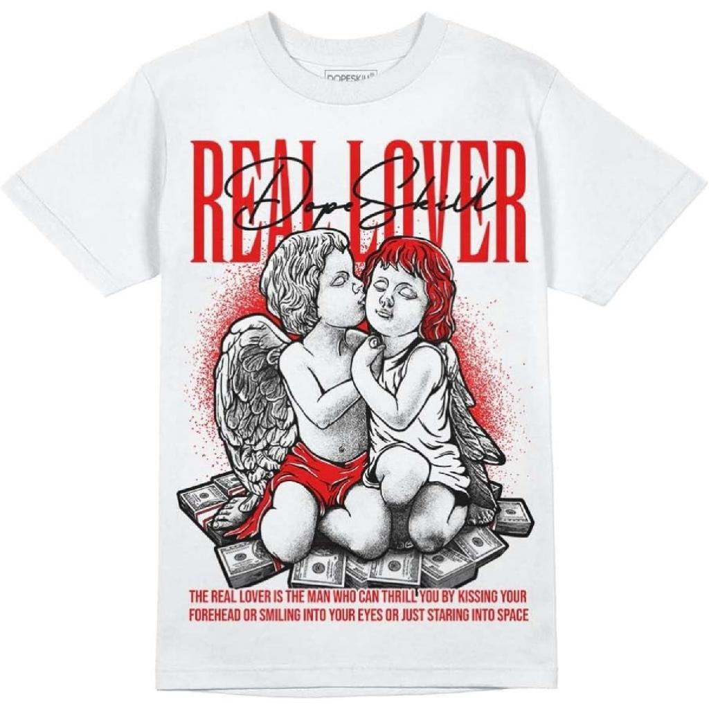 DopeSkill Graphic Tee Urban Streetwear Hypebeast Hip Hop Men's T-Shirt Sneaker Colour Matching Shirts, White Cherry - Real Lover, Medium