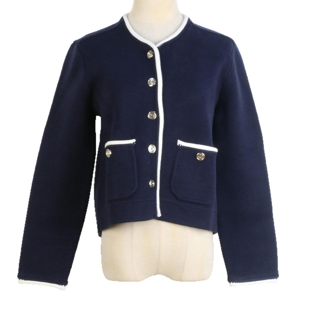 M Family French Color Block Edge Single-Breasted Age-Reducing White Trim Round Neck Long Sleeve Short Knit Cardigan Coat.