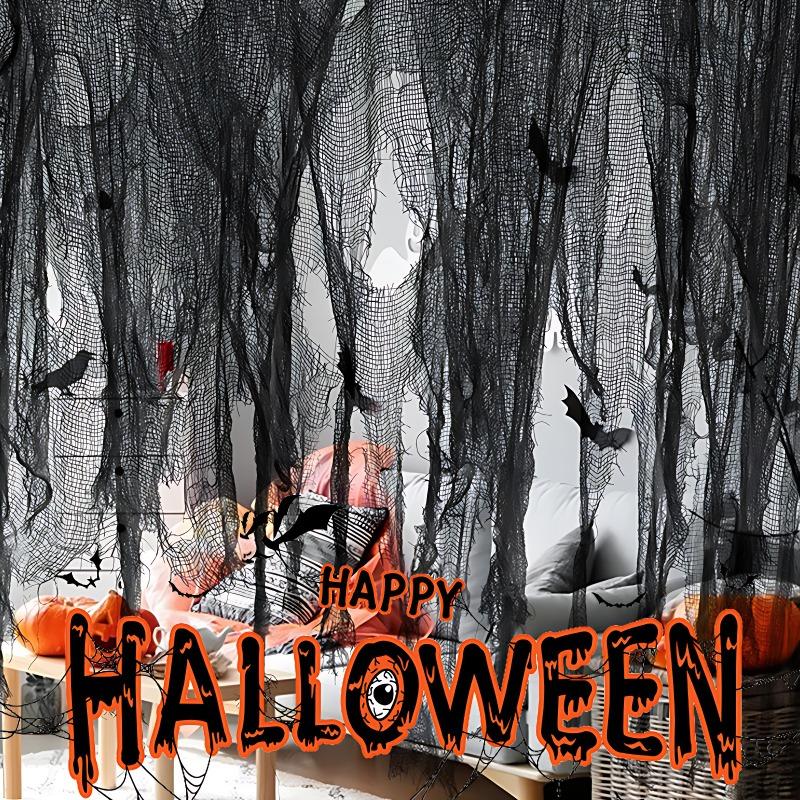 Black Halloween Gauze Creepy Cloths Giant Spider Web For Halloween Party Home Scene Decor Horror House Horror Props 76X198cm
