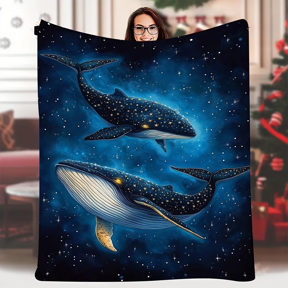 

1 шт. Мягкое клетчатое одеяло с причудливым дизайном кита - 60x80 дюймов, узор «Звездное небо и звезды», идеально подходит для семейных путешествий и кемпинга 70x100cm28x39in