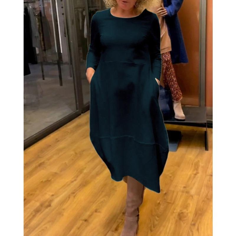 HNXC Damenmode Sommer Frühling Einfarbiger Druck Kurzarm O-Ausschnitt Freizeitkleider