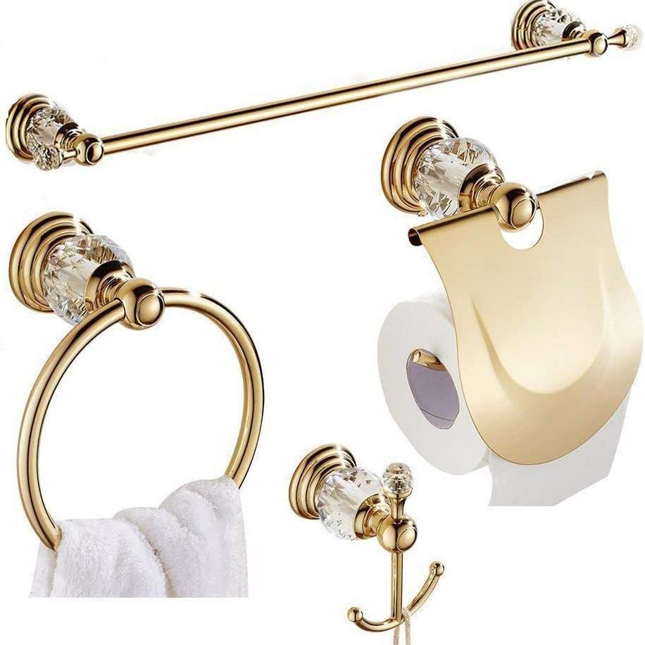 European Style Gold-Plated Crystal Towel Rack - Wall-Mounted, Stainless Steel
