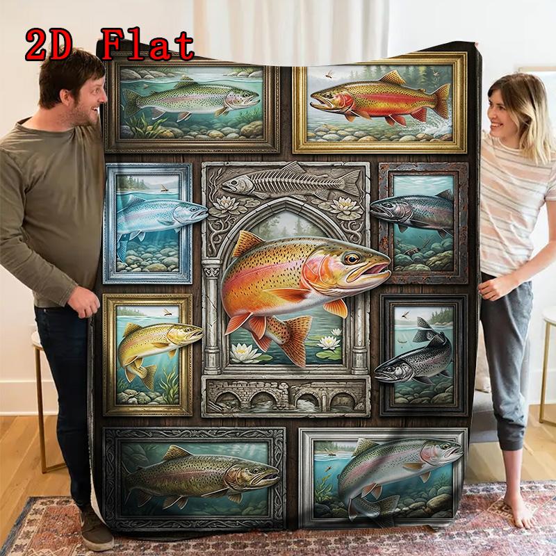 Rainbow Trout Collection 2D Flat Pattern Flannel Blanket, High quality All Seasons, Home Decor, Warmth and Comfort, Perfect for Christmas Gifts.