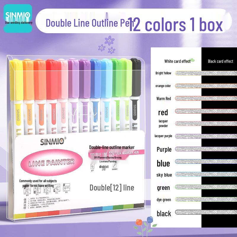 24-Color Glitter Double-Line Outline Pens Set - Fluorescent & Pearlescent Markers for Students, Macaron Series