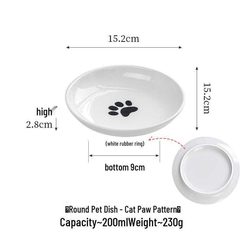 Dökülmeyi Önleyici Silikon Pedli Minimalist Kedi Patiği ve Balık Kemiği Seramik Evcil Hayvan Mama Kabı