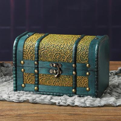 Caja de Almacenamiento de Joyas Cofre del Tesoro Estuche Decorativo de Madera para Anillos Pendientes