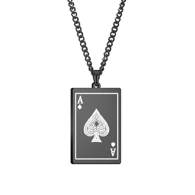 Cool Men Spade Poker Card Necklace Stainless Steel Card Pendant Necklace Multifuntional Chain Necklaces for Daily Party