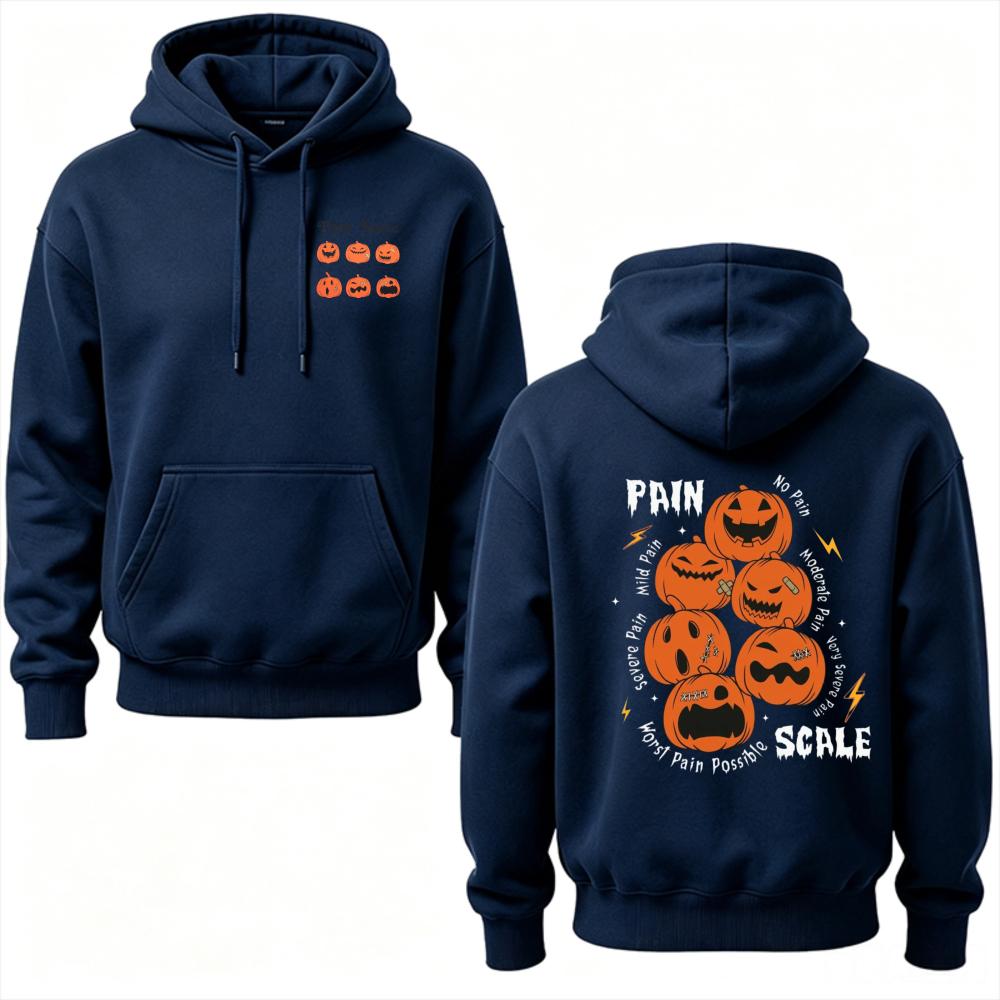 2026 Funny Halloween Pain Scale Pumpkin Hoodie Sarcastic Spooky Emoji Faces Graphic Sweatshirt Unisex Autumn Winter Pullover