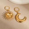 Stainless Steel Geometric Moon And Sun Earrings For Women, French Retro High-End Jewelry Gift