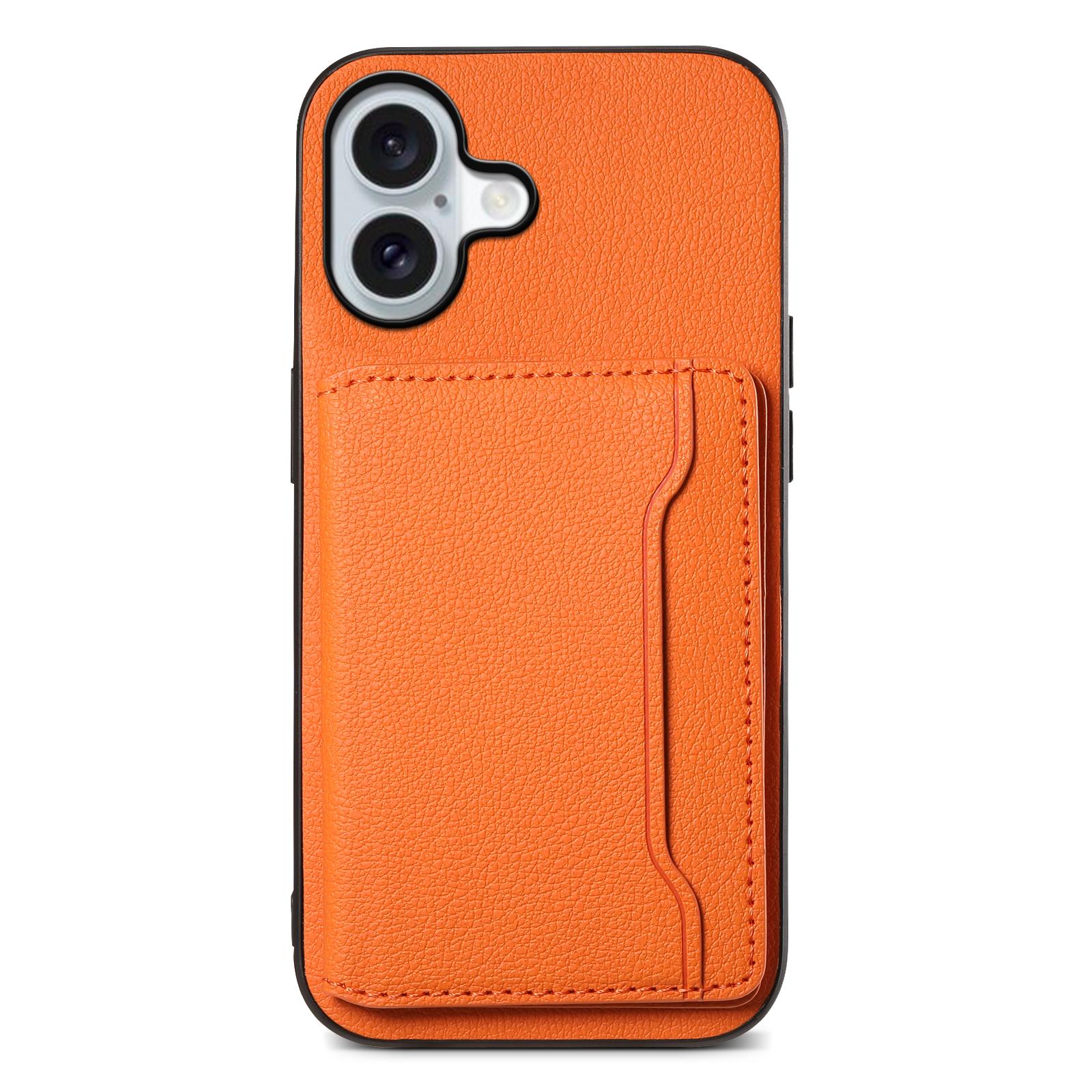 

For iPhone 17 Case with Card Slots Kickstand Calf Texture Leather Phone Back Cover C