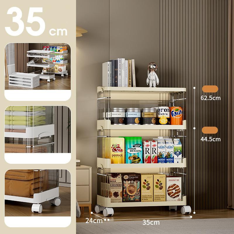 

Складная полка для хранения, не требующая сборки, многоцелевая стойка-органайзер для кухни, гостиной, детских игрушек, одежды, домашнего хранения, компактный дизайн 35cm-3Layer кремовый