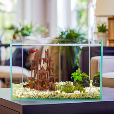 Aquarium Mountain View Stone Artificial Rock Formation Mountain Ornament Fish Tank Rockery Landscape Betta Hideout Cave for Small Fish Shrimp