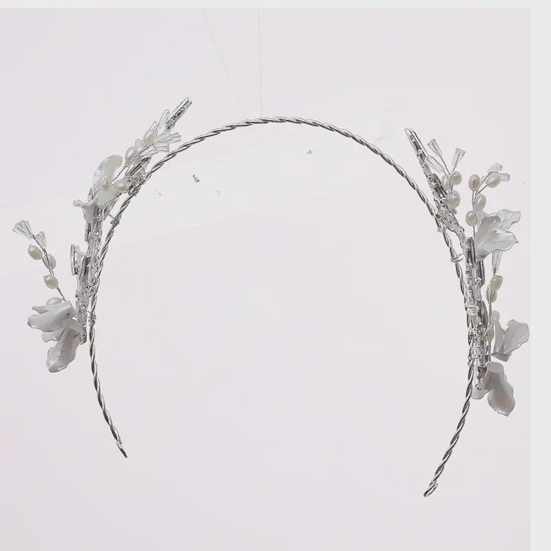 Tuanming Jewelry Diamond Pearl Headband & Earring Set for Brides