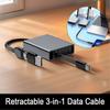 Retractable 3-in-1 Data Cable stretch and shrink 60W fast charging cable Type-C