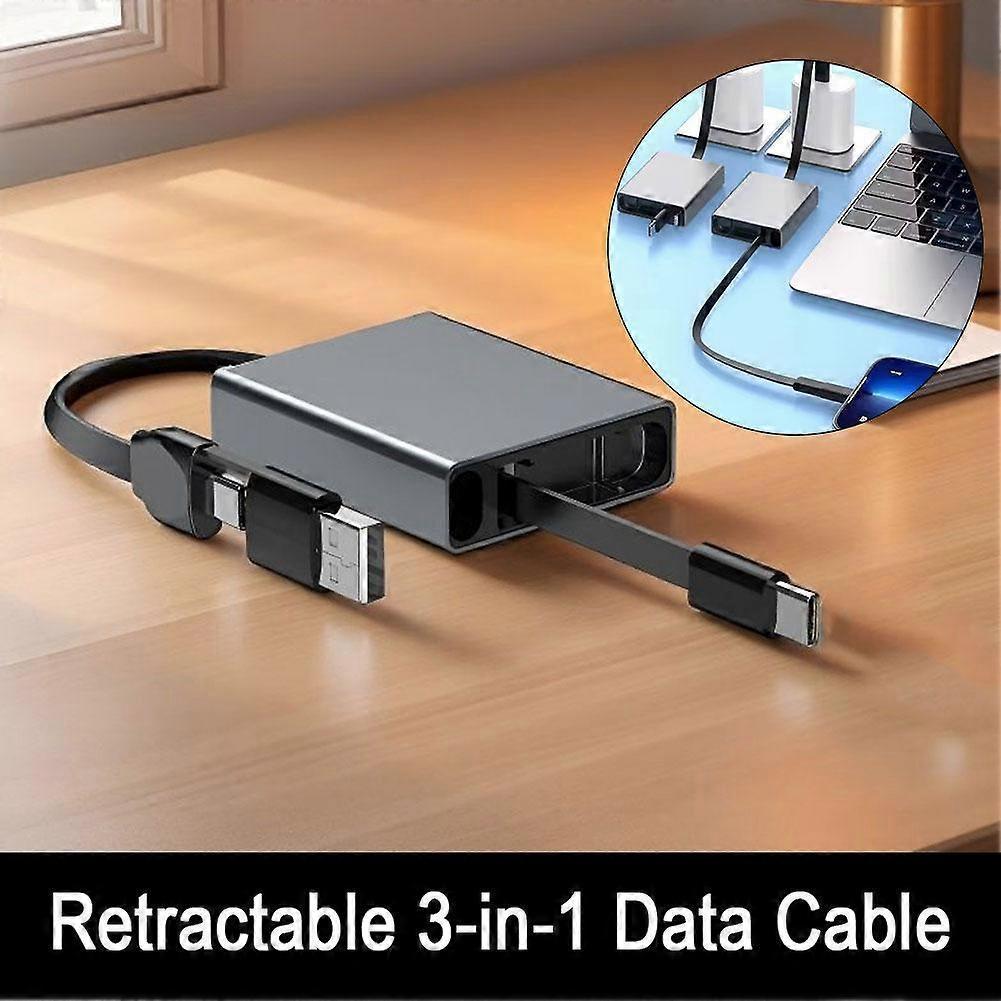 Retractable 3-in-1 Data Cable stretch and shrink 60W fast charging cable Type-C