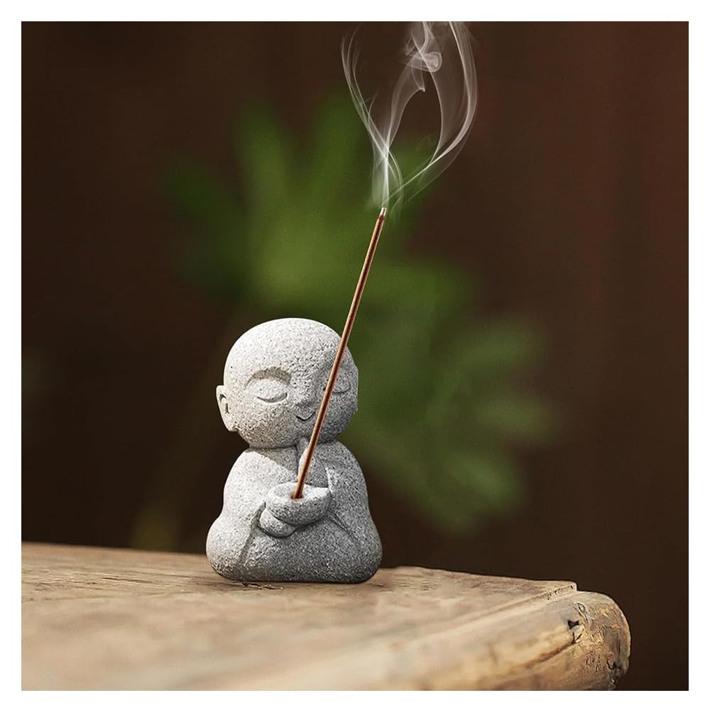 Jizo Statue Set: Soothing and Cute Small Figurine with Handheld Incense, Made of Granite (Mikage), Perfect for EntrywayGarden Decor, Waterproof, God