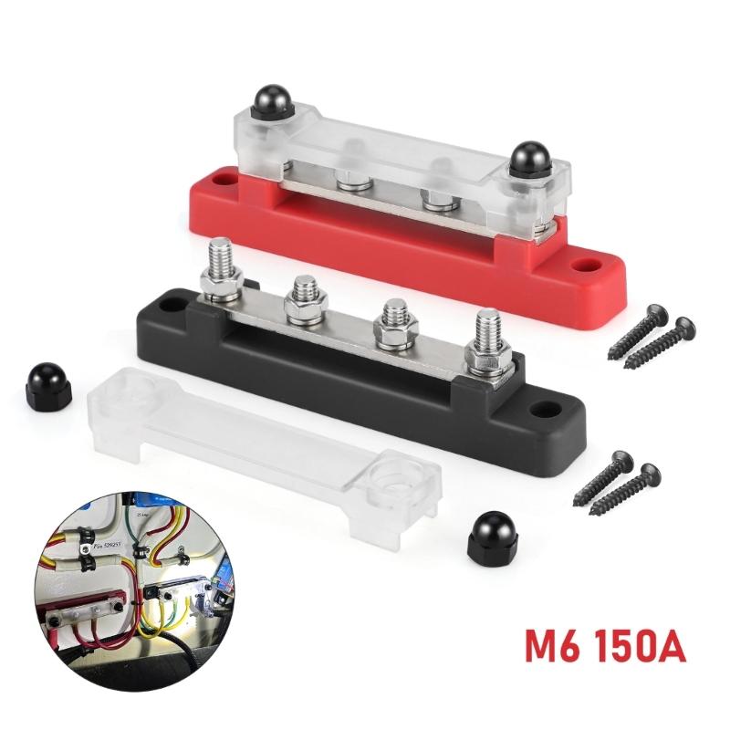 M6 4 Stud Power Distribution Block Terminal with Cover 150A Electrical Terminals Block for Marine Boat Car
