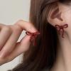 Red Ribbon Bow-knot Vintage Stud Earrings For Women Korean Fashion Autumn Winter Simple Bow Red Stud Earrings Geometric Earring