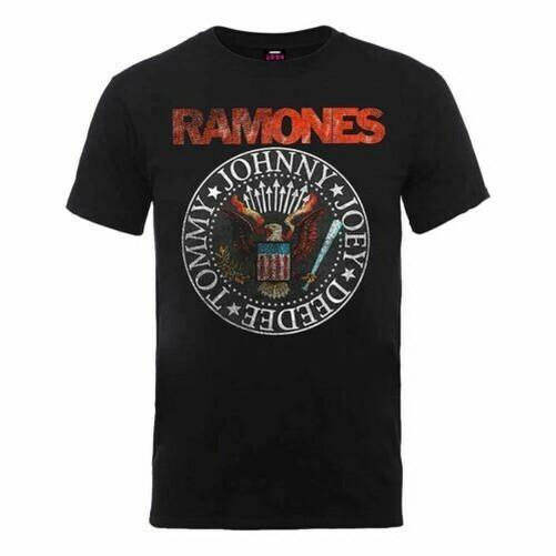 Mens The Ramones Vintage Eagle Seal Black T-Shirt L