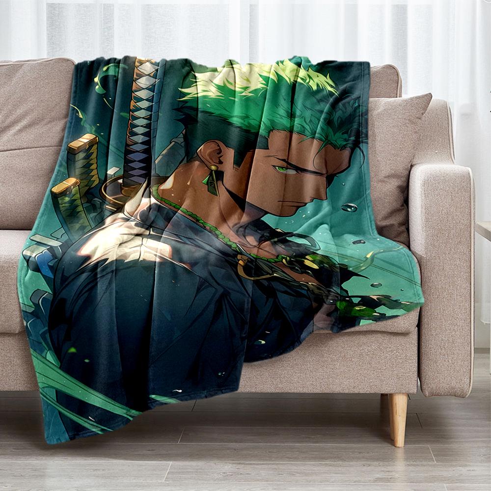 Roronoa Zoro Theme Printed Blanket - Perfect for Couch, Bed, Travel & Outdoor Use | Machine Washable, Cozy & Durable.
