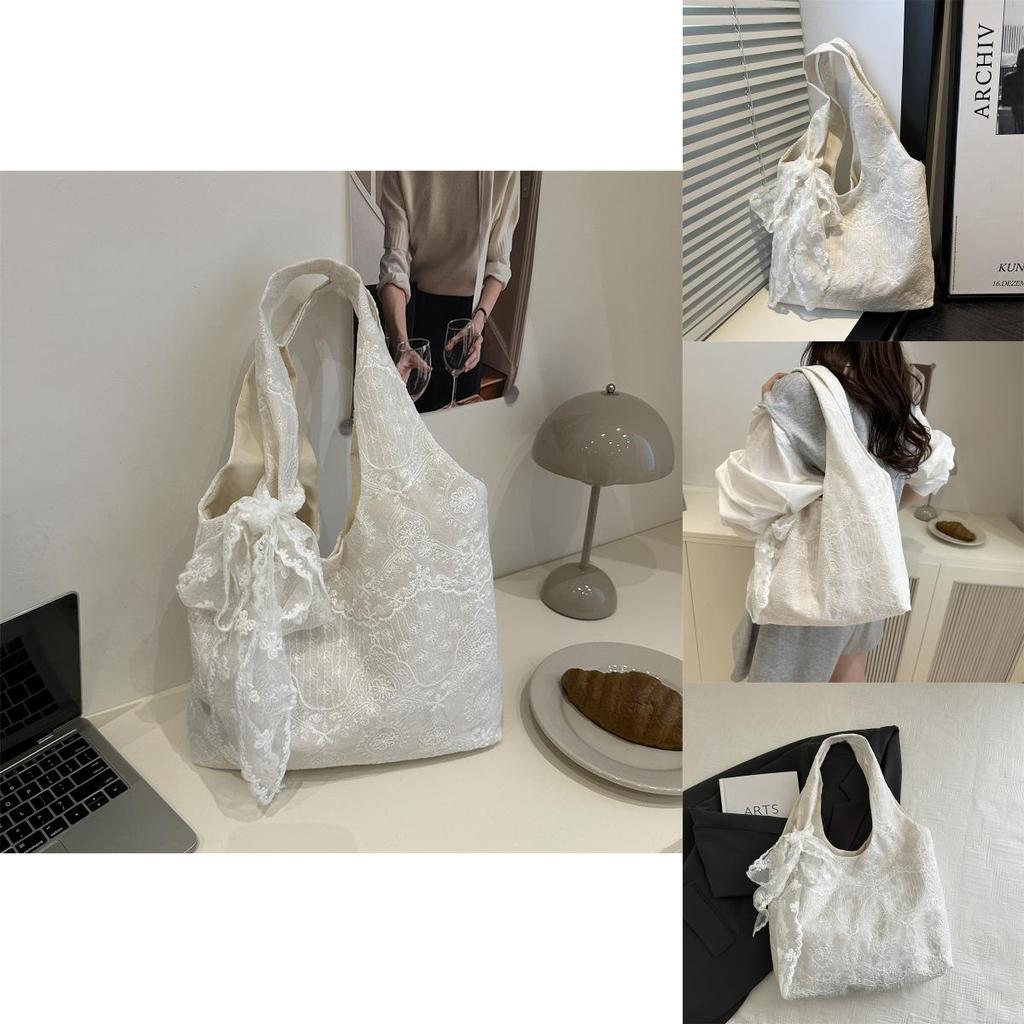 Style Lace Sweet Blossom Canvas Tote Bag Large Capacity For Outings Daily