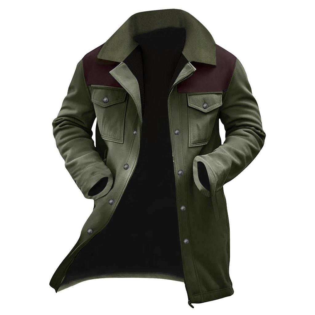Men's 2026 Autumn/Winter Suede Patchwork Jacket with Multi-Pocket Zipper